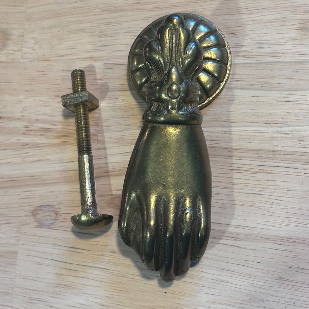 Vintage Brass Hand Fist Door Knocker Shell Architectural‎ Salvage Ornate Design